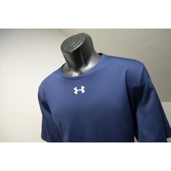 Under Armour Gym Shirt HeatGear Dark Blue Short Sleeve Athletic Mens Large - Picture 2 of 8